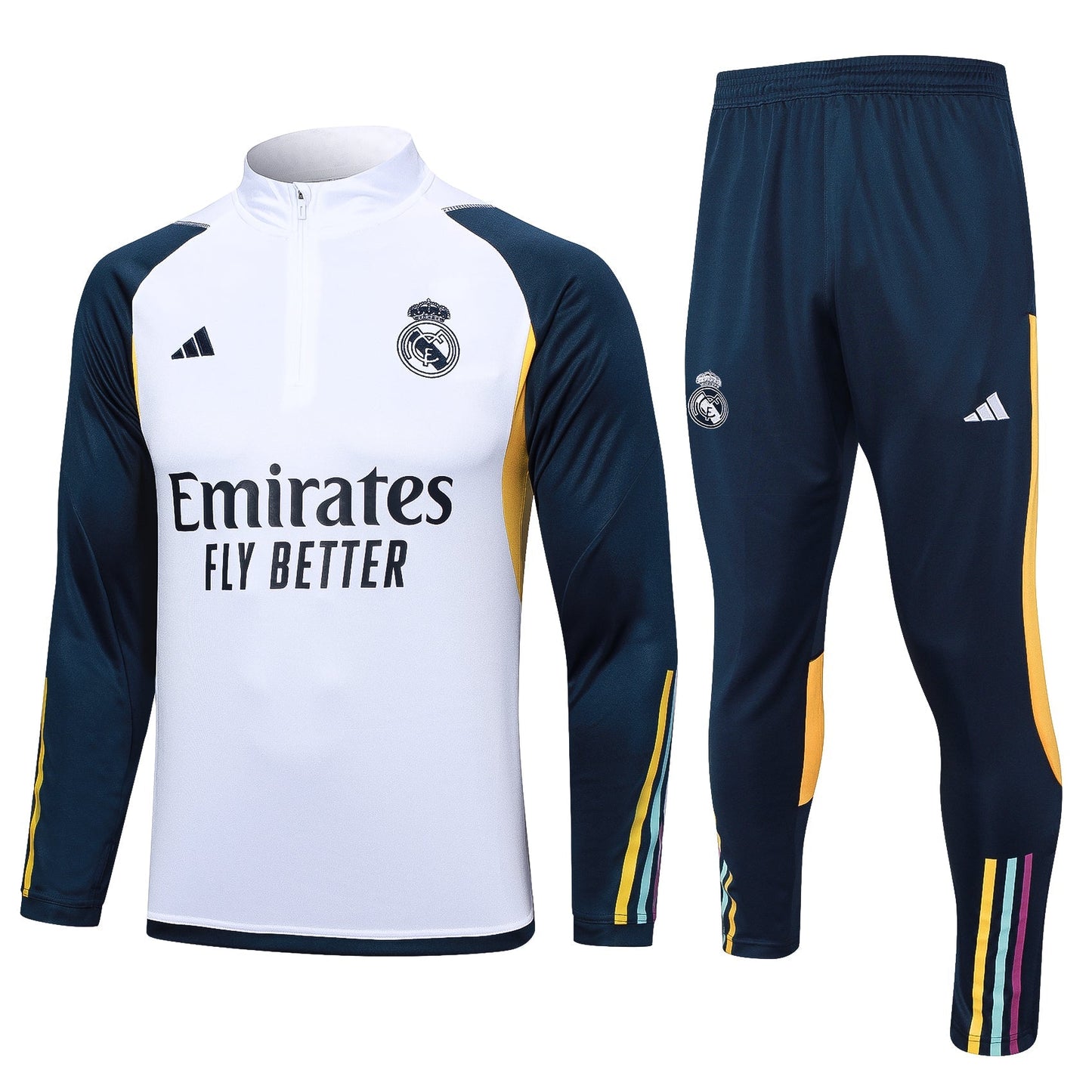 Conjunto Real Madrid ZĂper Curto Azul e Branco