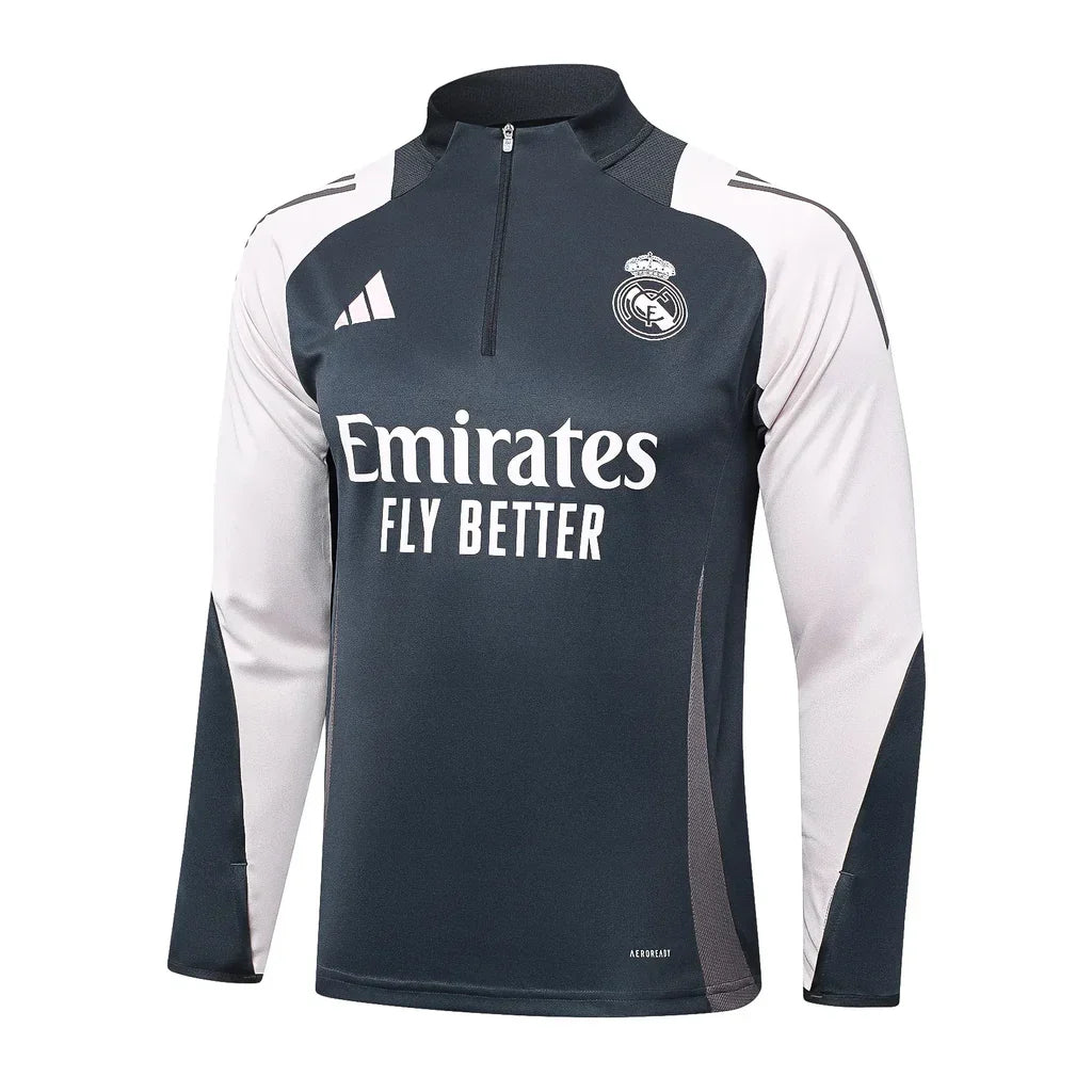 Conjunto Real Madrid ZĂper Curto Treino Cinza