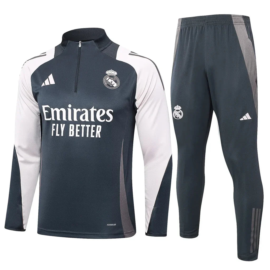 Conjunto Real Madrid Zíper Curto Treino Cinza