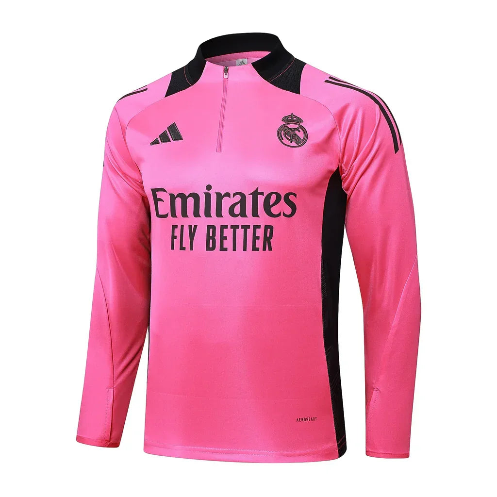 Conjunto Real Madrid Zíper Curto Treino Rosa e Preto