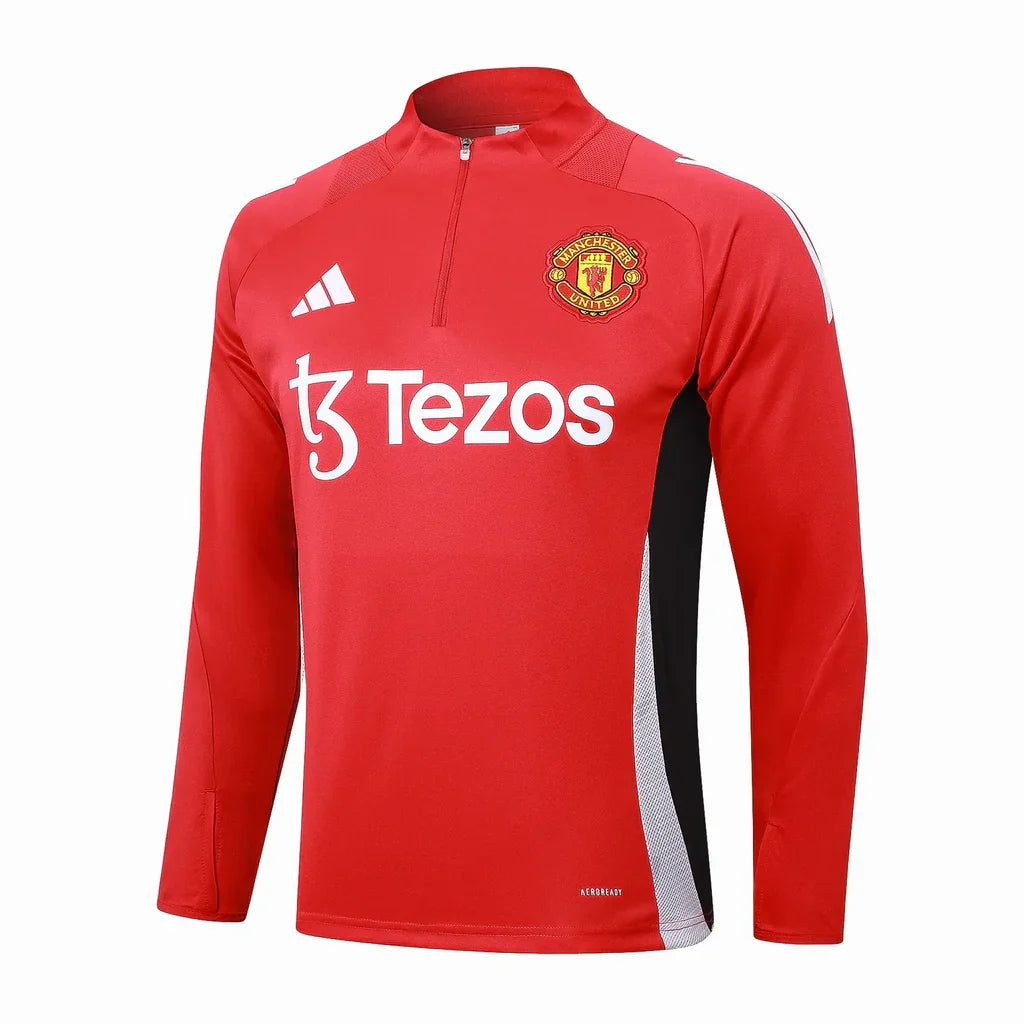Conjunto Manchester United Zíper Curto Treino Vermelho e Preto