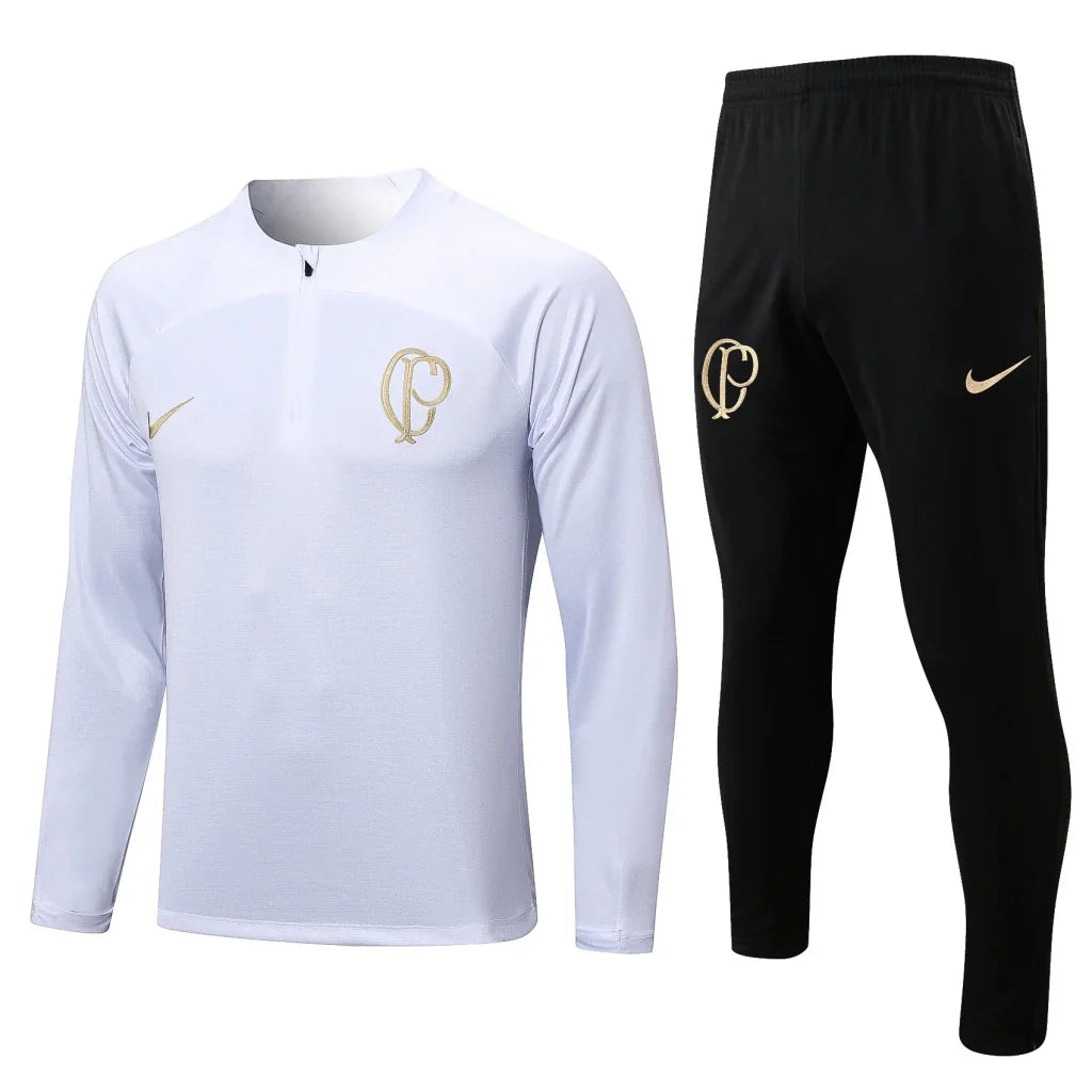 Conjunto Corinthians Zíper Curto 2023/24 - Branco e Dourado | Torcedor Shop