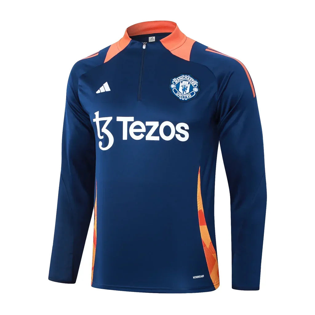 Conjunto Manchester United Zíper Curto Treino Azul 2024/25 - foto 3 | Torcedor Shop