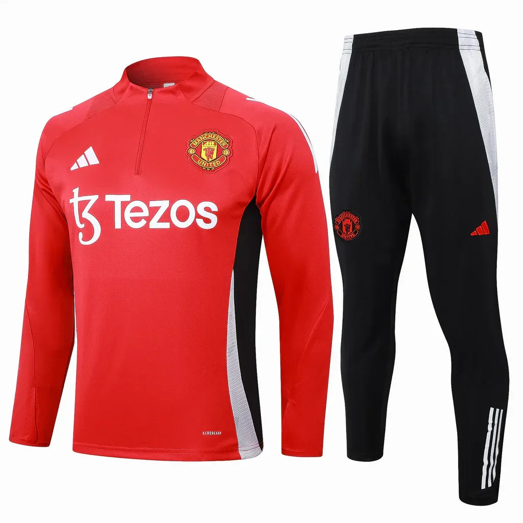 Conjunto Manchester United Zíper Curto Treino Vermelho e Preto | Torcedor Shop