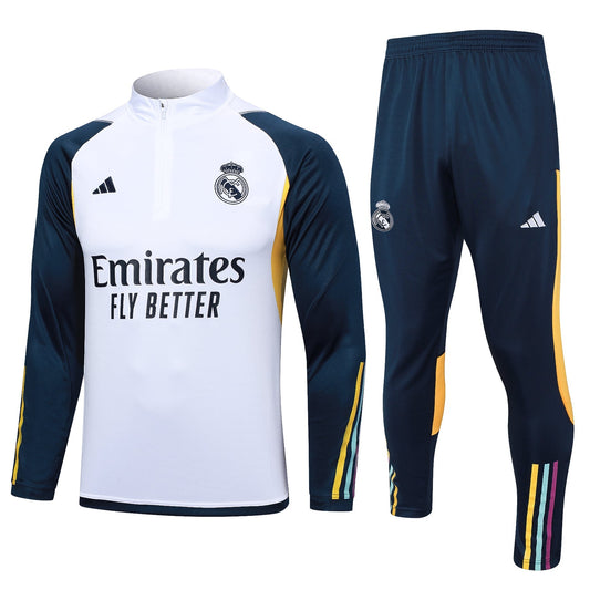 Conjunto Real Madrid Zíper Curto Azul e Branco | Torcedor Shop