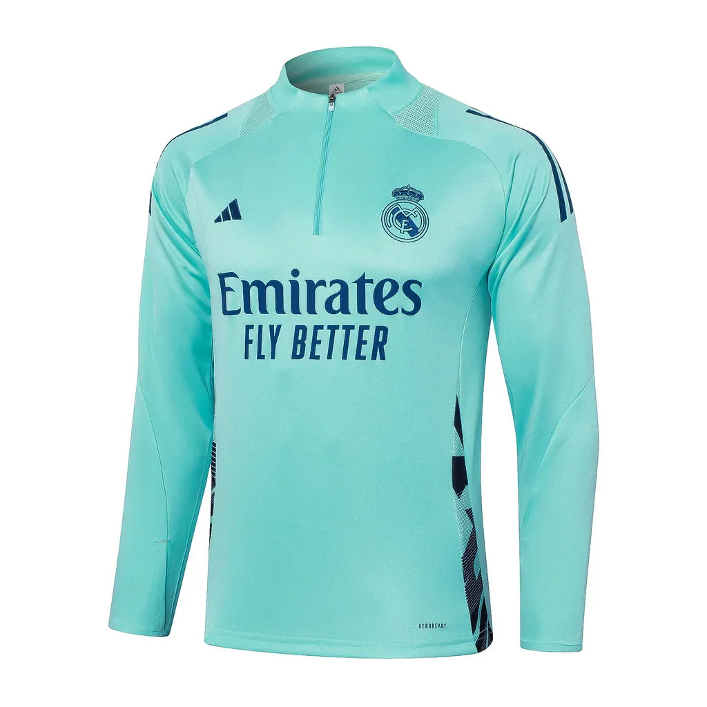 Conjunto Real Madrid Zíper Curto Treino Azul Turquesa 2024/25 - foto 3 | Torcedor Shop