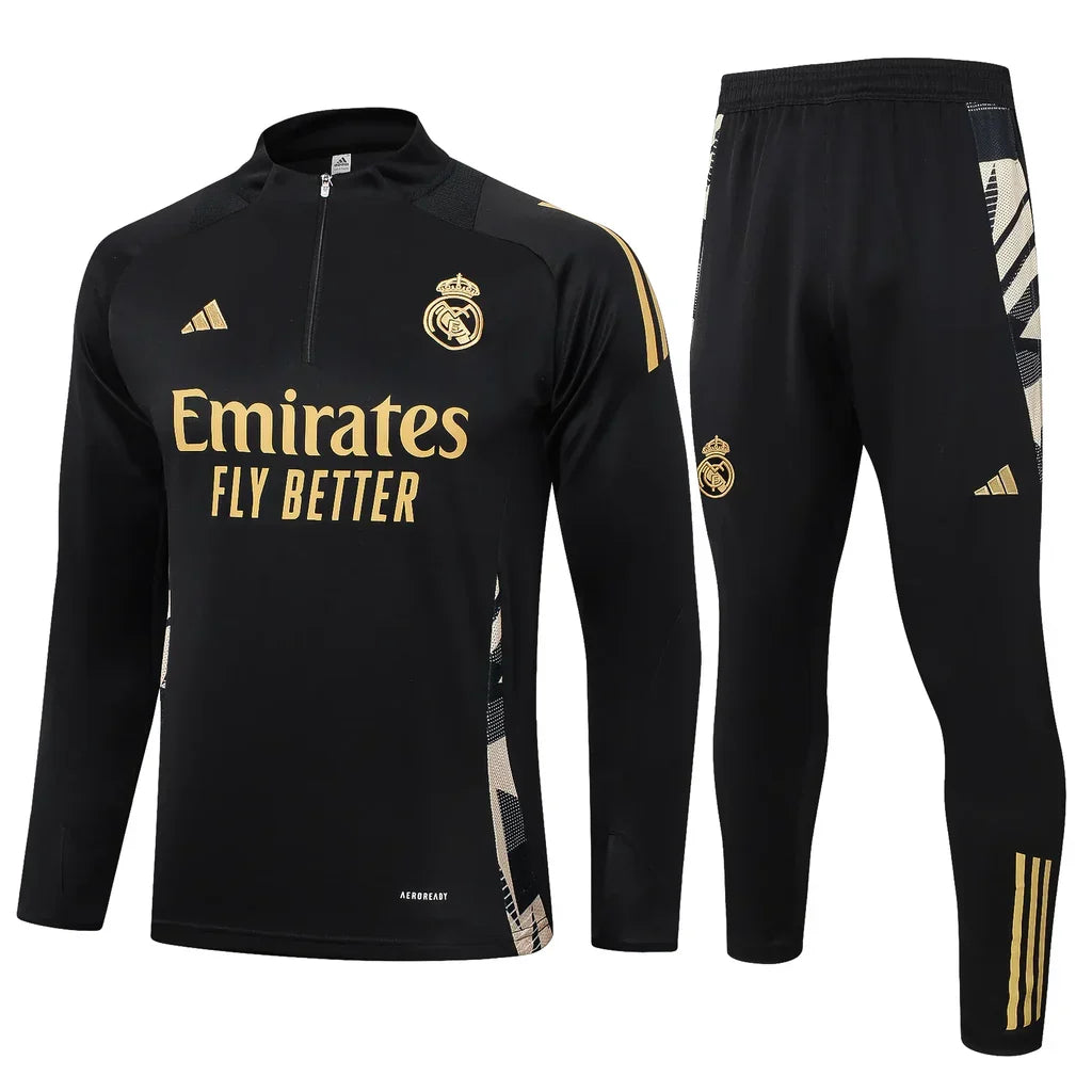 Conjunto Real Madrid Zíper Curto Treino Preto e Dourado | Torcedor Shop