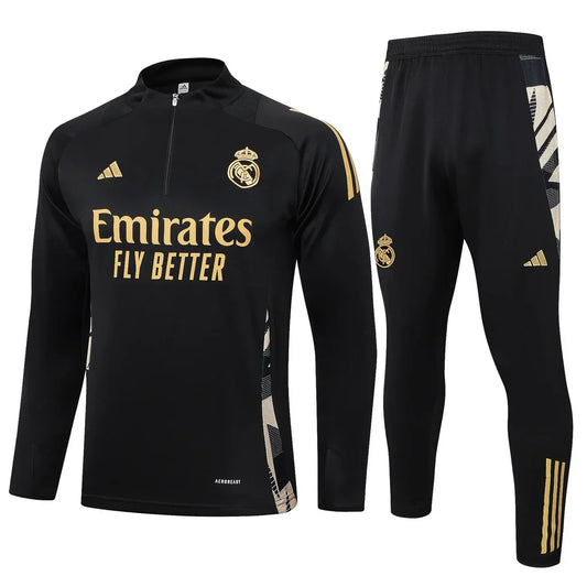 Conjunto Real Madrid Zíper Curto Treino Preto e Dourado | Torcedor Shop