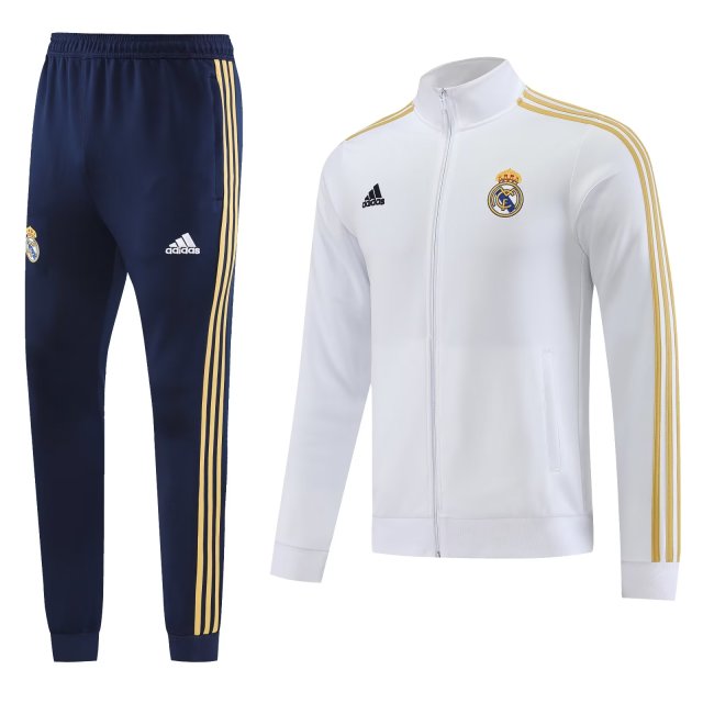 Conjunto Real Madrid Zíper Longo Branco e Azul | Torcedor Shop
