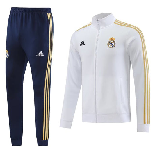 Conjunto Real Madrid Zíper Longo Branco e Azul | Torcedor Shop